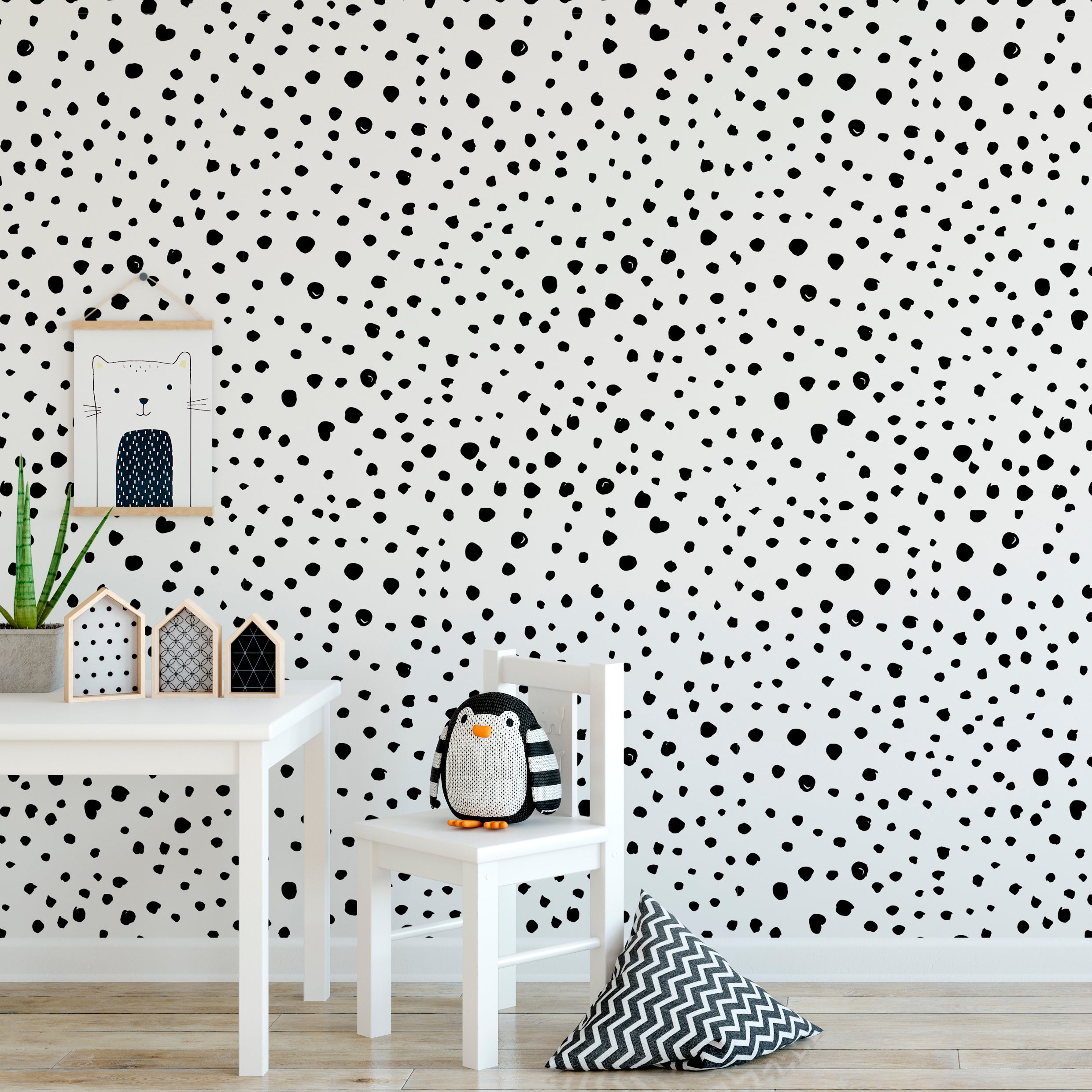 Black Dalmatian Dots Self-Adhesive Wallpaper